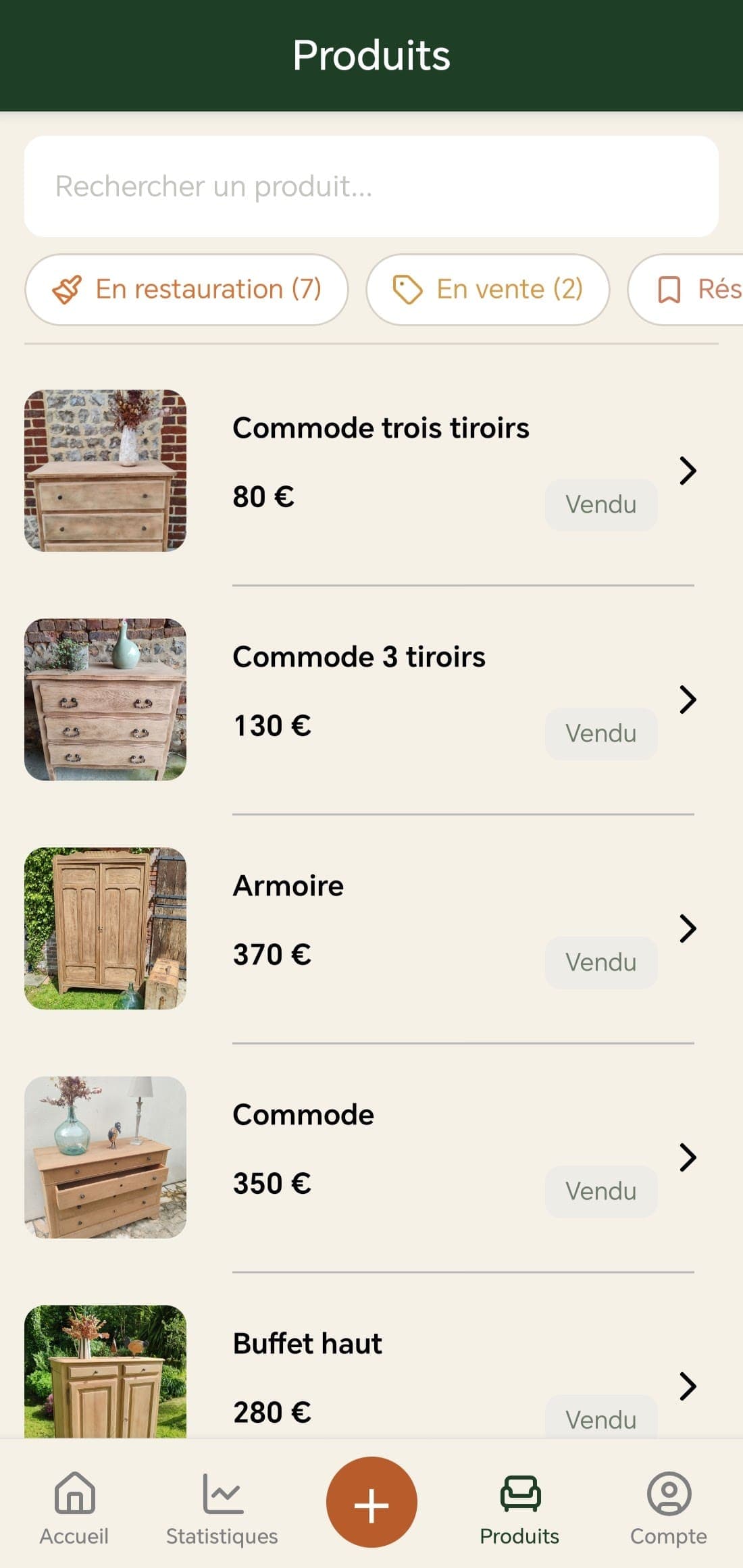 Liste des produits